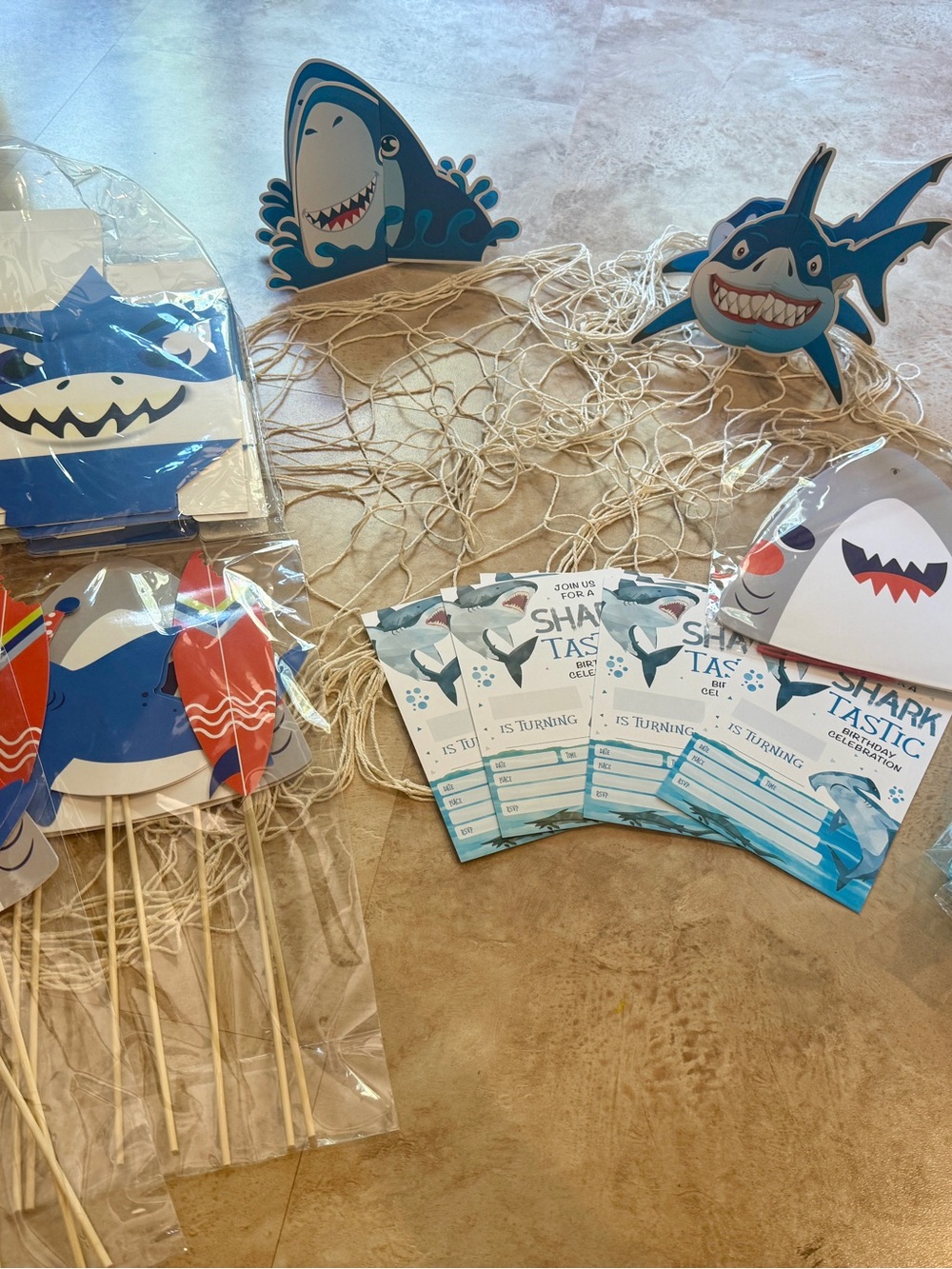Shark Party Supplies Set - Shark Birthday Decorations and invites